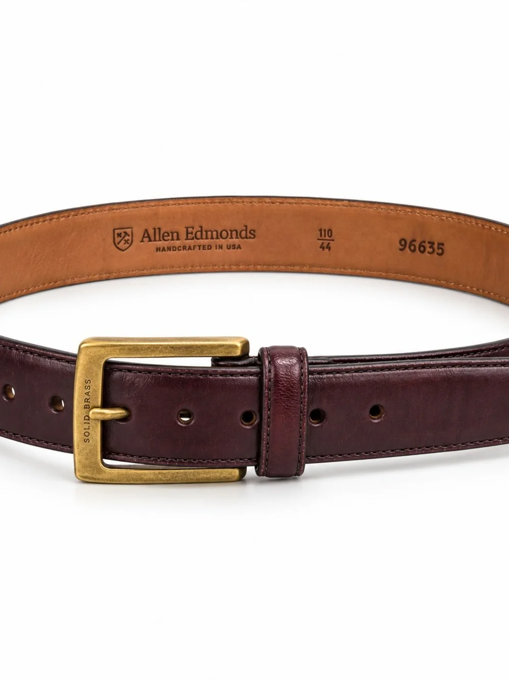 Allen Edmonds Poplar Sz 44 Belt Cordovan w/ Brass Double Interchangeable Buckle